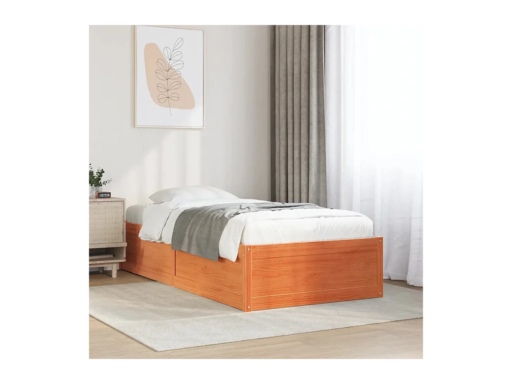 Estructura de cama sin colchón, color marrón cera, 100x200cm, madera maciza de pino