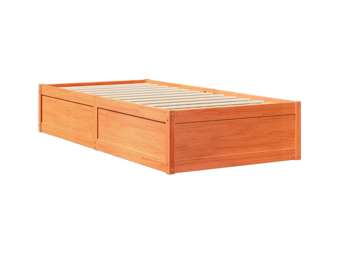 Estructura de cama sin colchón, color marrón cera, 100x200cm, madera maciza de pino