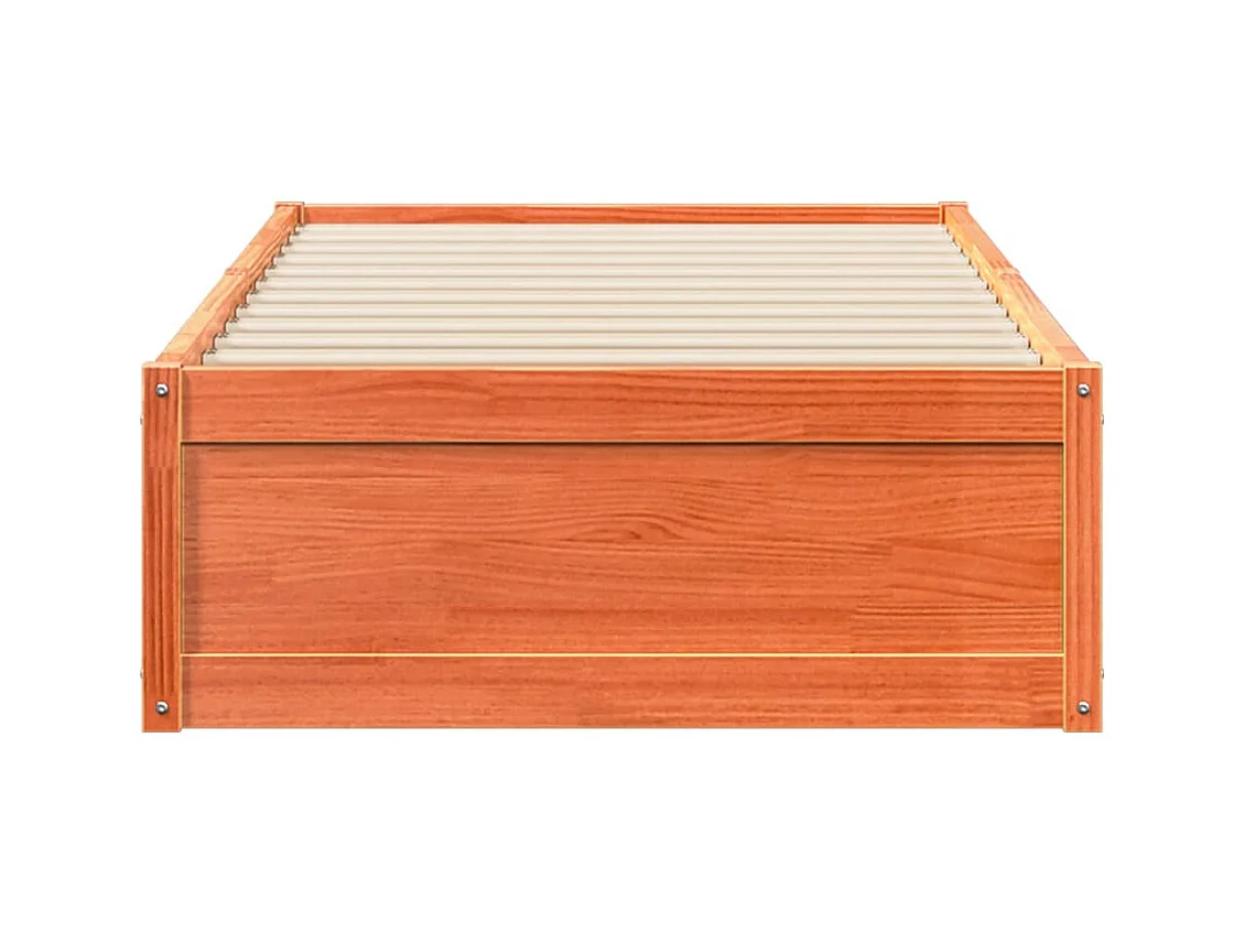 Estructura de cama sin colchón, color marrón cera, 100x200cm, madera maciza de pino
