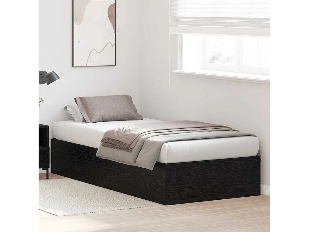 Estructura de cama de roble negro de 90 x 200 cm de madera de ingeniería