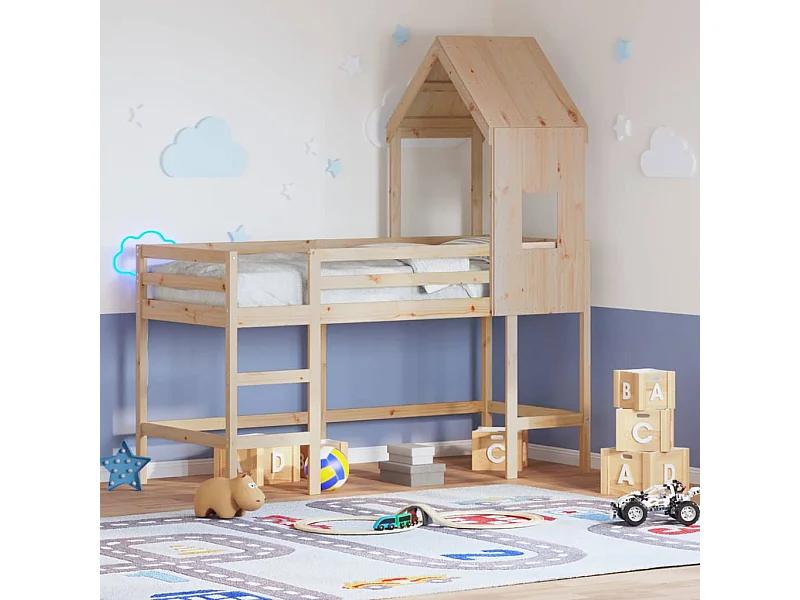 Letto a castello con scaletta e tetto senza materasso 90x200 cm