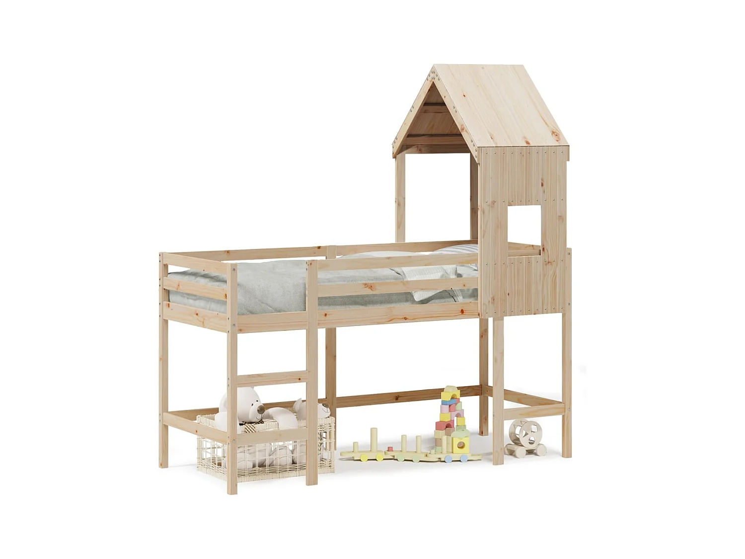 Letto a castello con scaletta e tetto senza materasso 90x200 cm