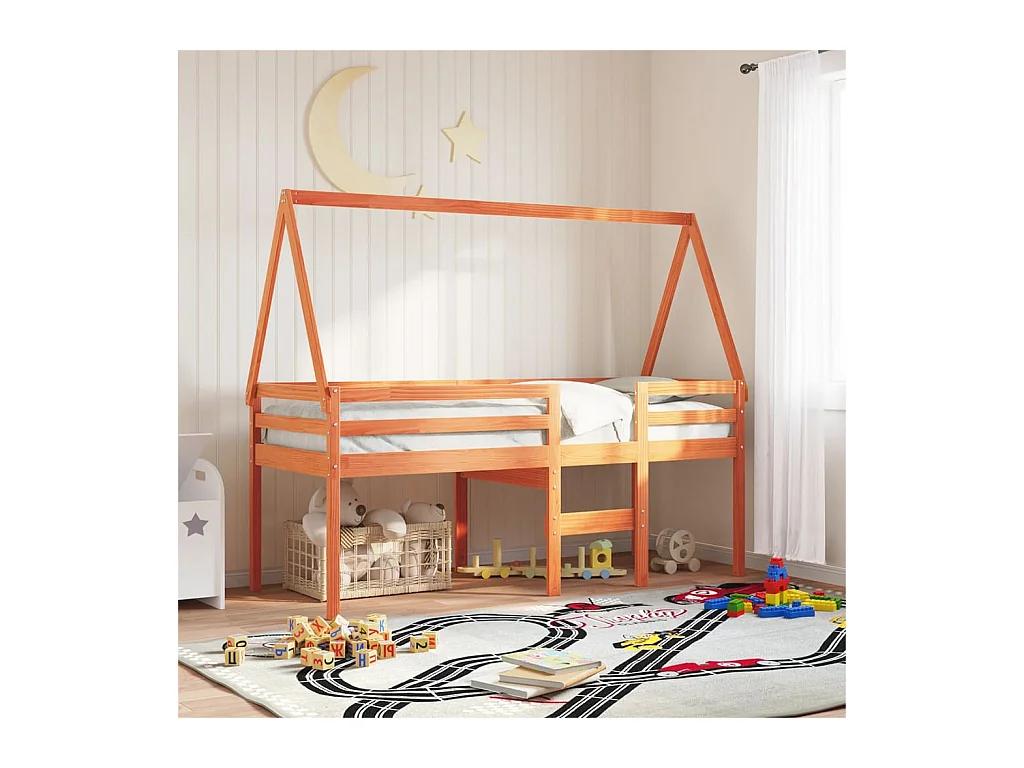 Cama alta sin colchón marrón cera 75x190 cm madera maciza de pino