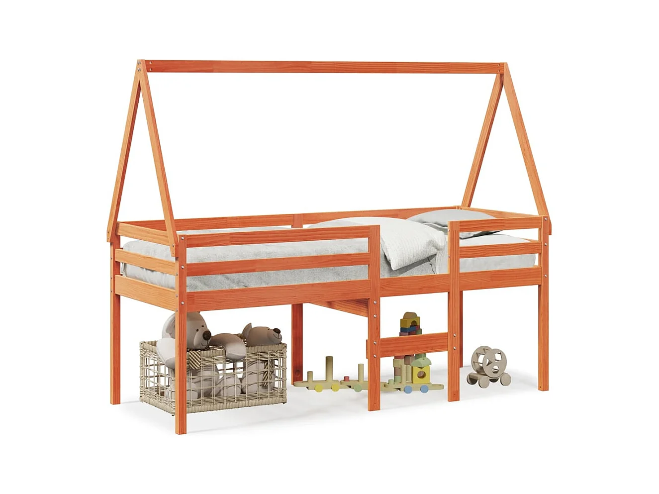 Cama alta sin colchón marrón cera 75x190 cm madera maciza de pino