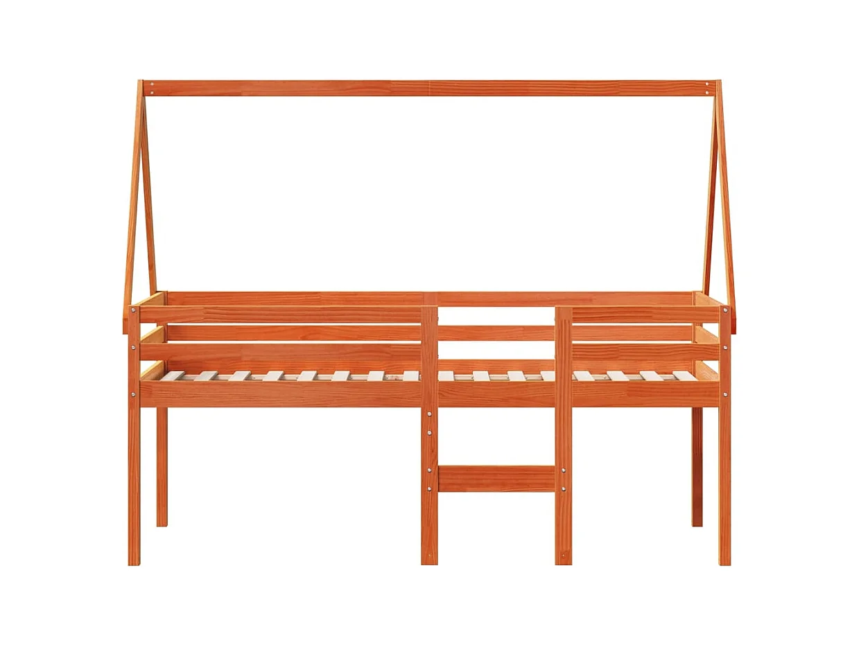 Cama alta sin colchón marrón cera 75x190 cm madera maciza de pino