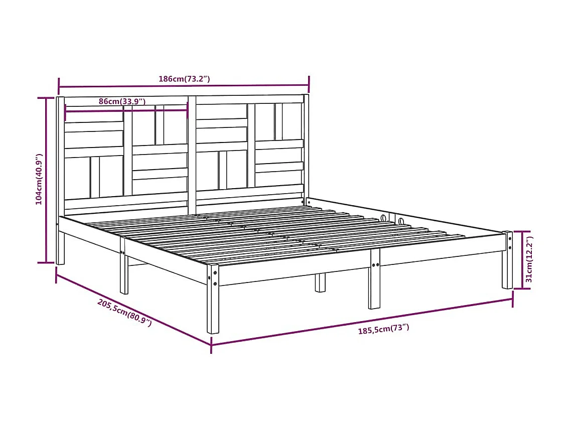 Estructura de cama sin colchón de madera maciza blanca 180x200 cm