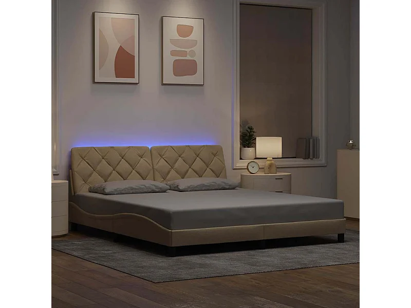 Cadre de lit avec LED sans matelas crème 180x200 cm tissu