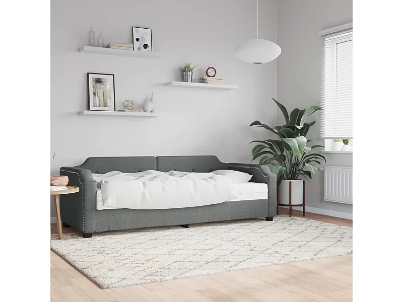 Lit de jour avec matelas gris foncé 80x200 cm tissu