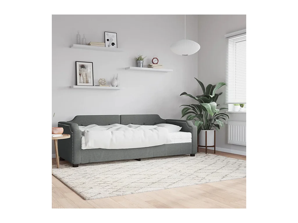Lit de jour avec matelas gris foncé 80x200 cm tissu