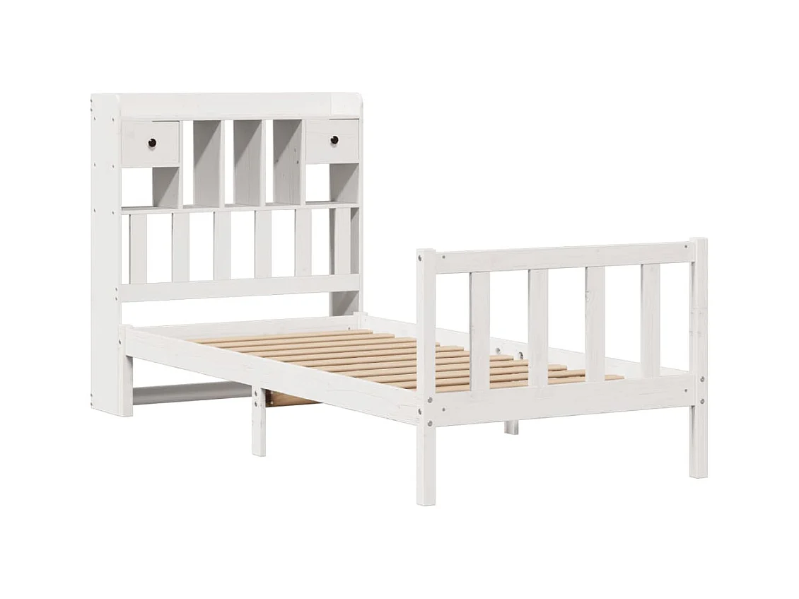 Letto libreria bianco senza materasso 90x200cm in legno massello di pino