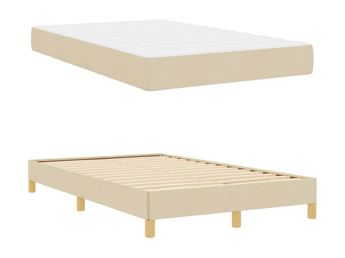 Cama con somier color crema y marrón de 120 x 190 cm