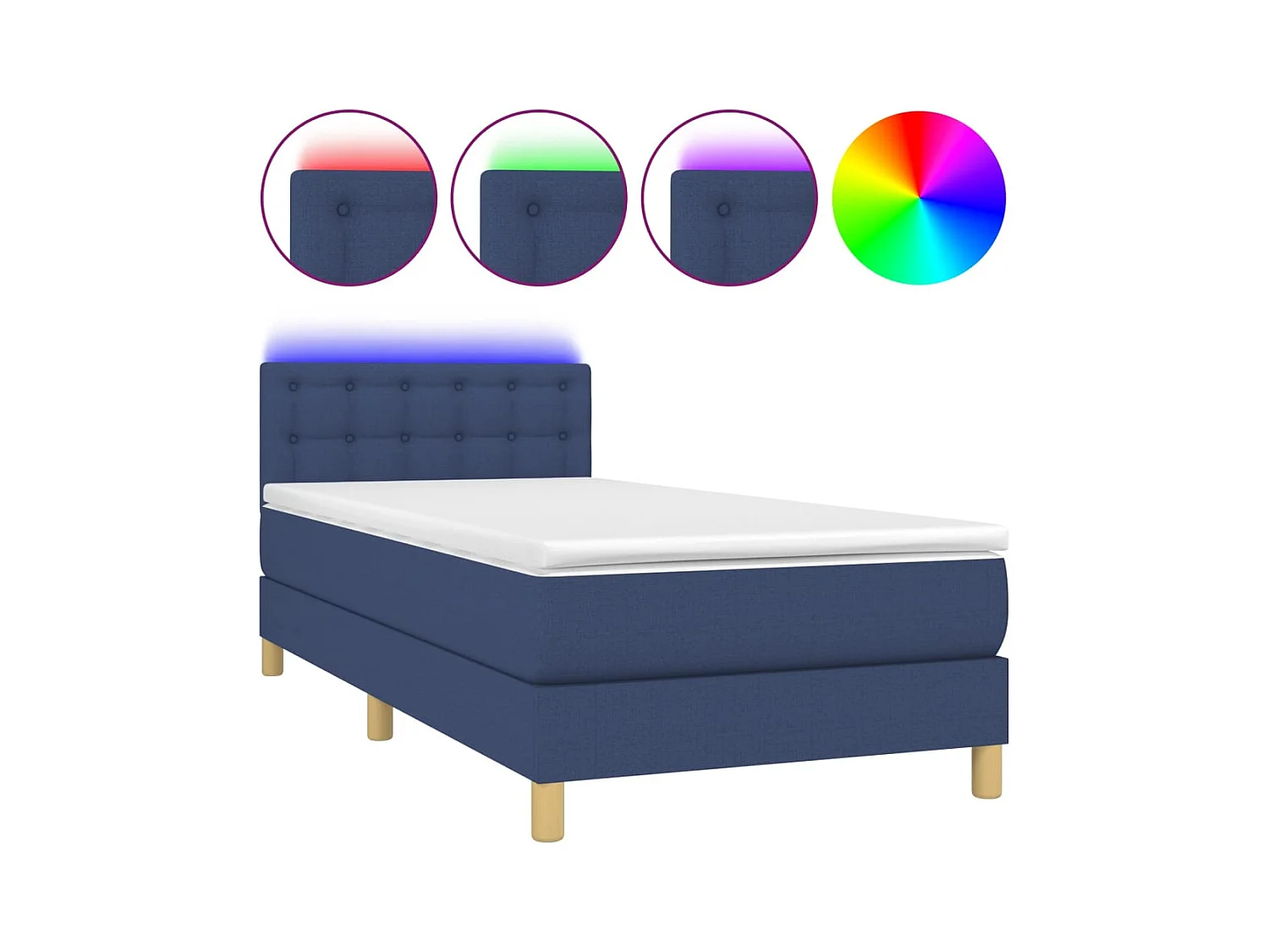 Sommier à lattes de lit avec matelas et LED Bleu 80x200cm Tissu