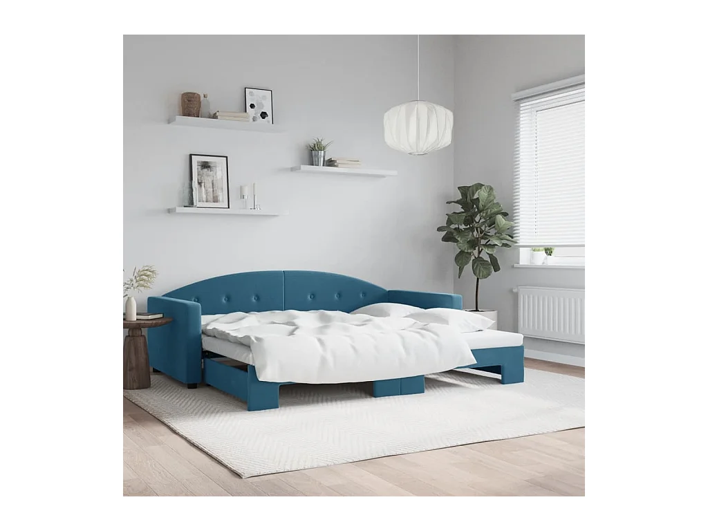 Dagbed met onderschuifbed zonder matras blauw 90x200 cm