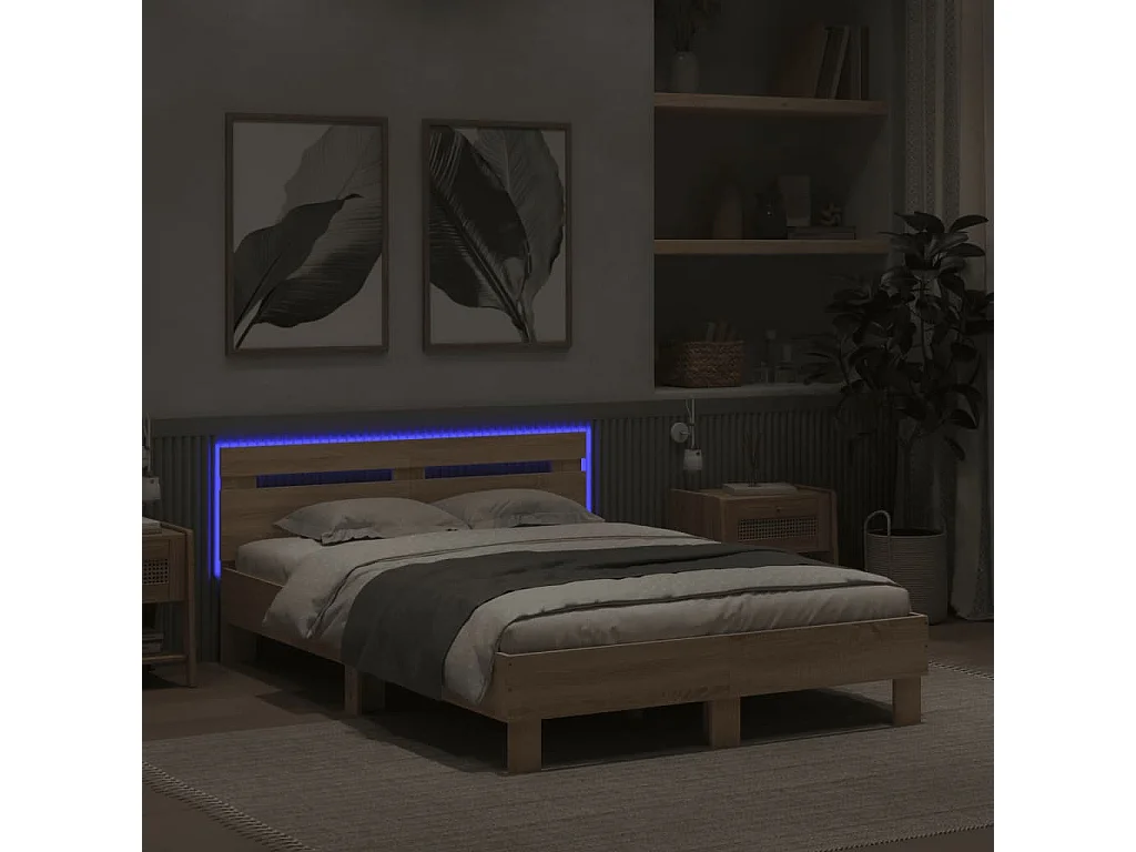 Estructura de cama con LED sin colchón roble Sonoma 120x190 cm