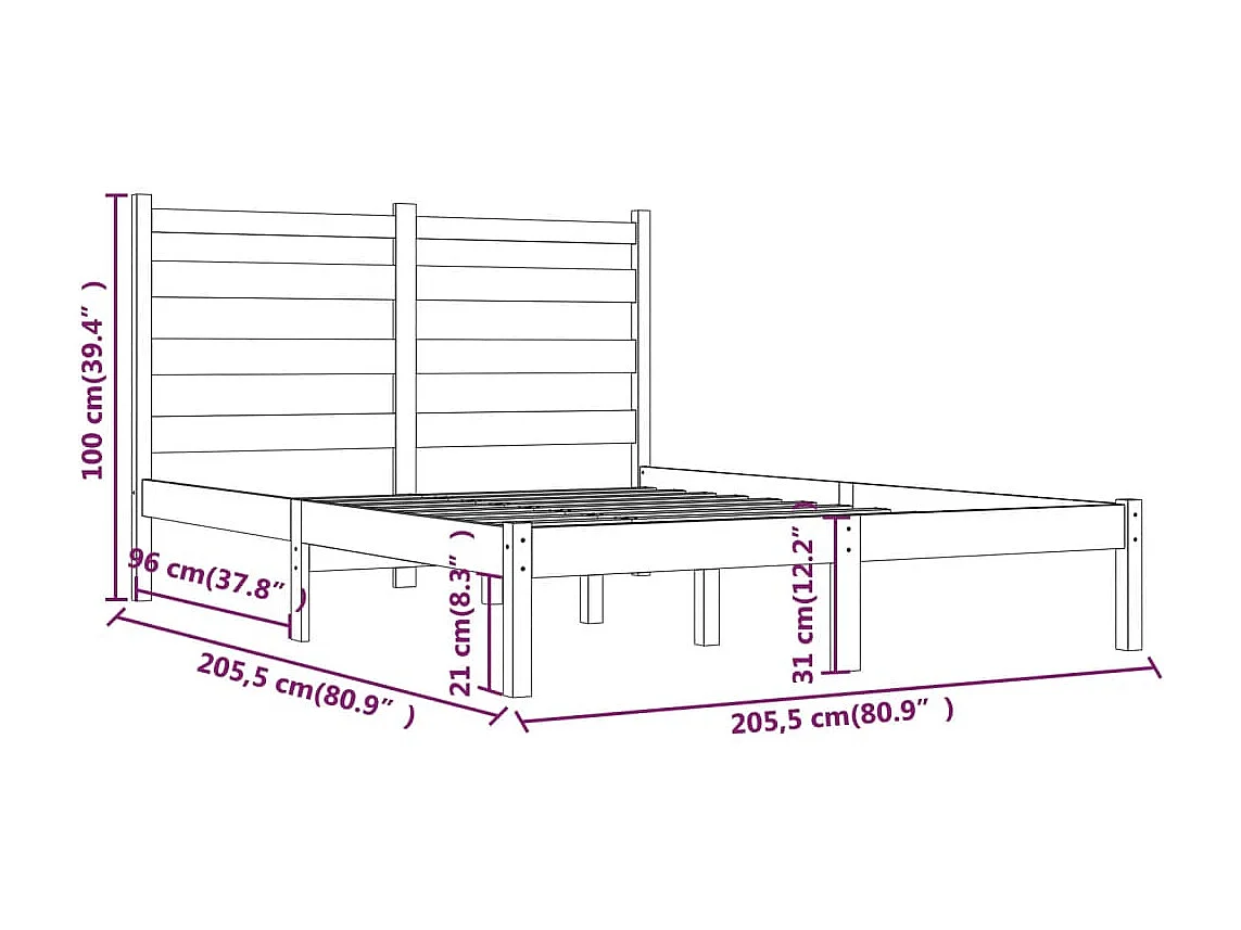 Struttura letto senza materasso in legno massello grigio 200x200 cm