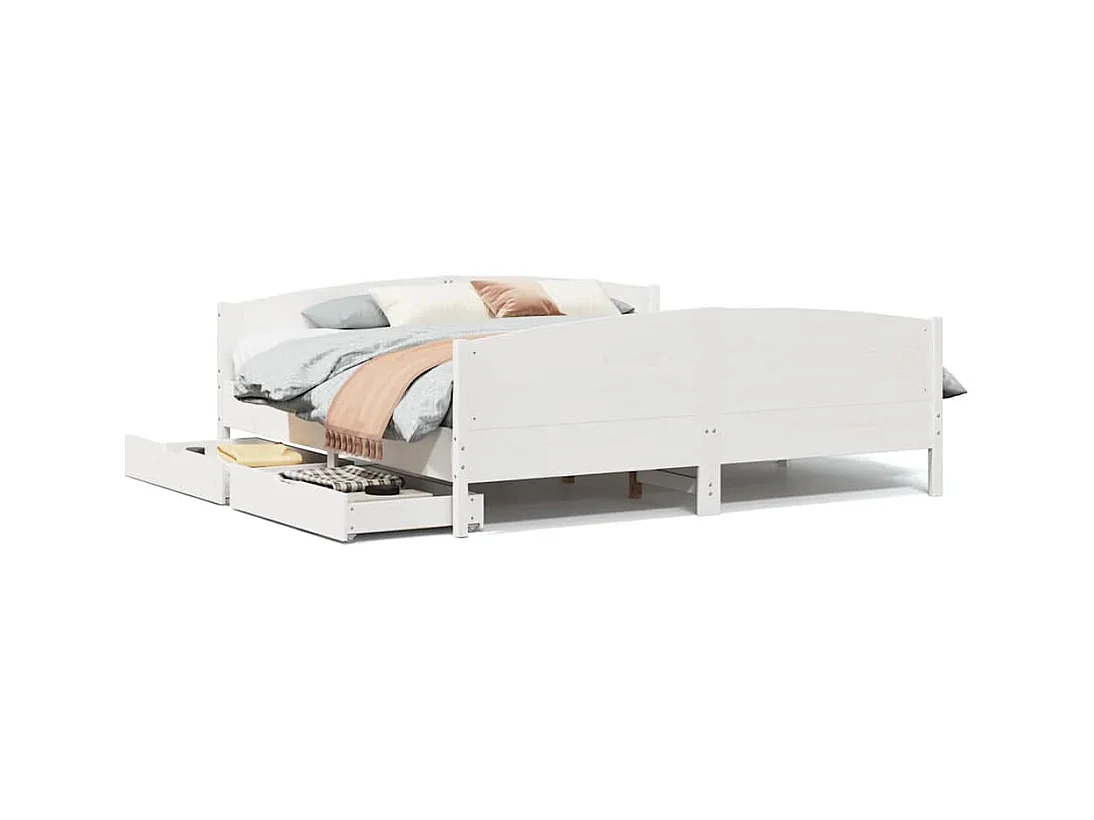 Estructura de cama sin colchón blanca 160x200 cm madera maciza de pino