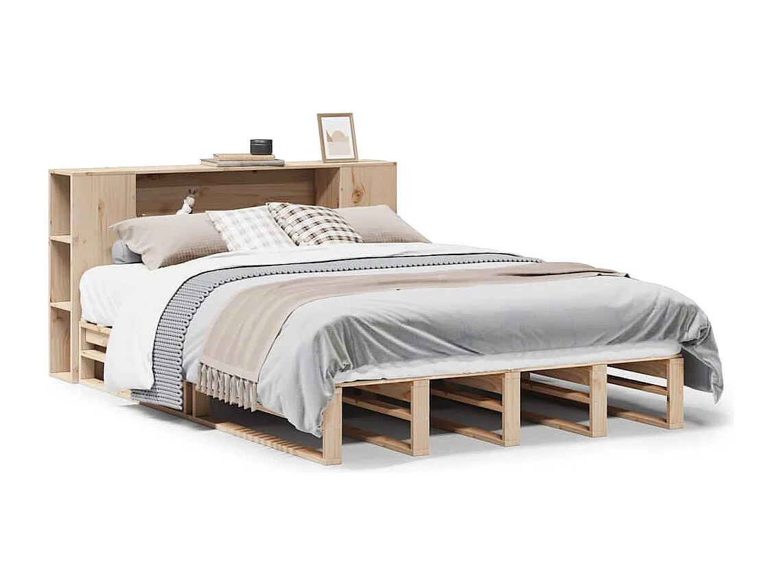Lit bibliothèque sans matelas 135x190 cm bois massif