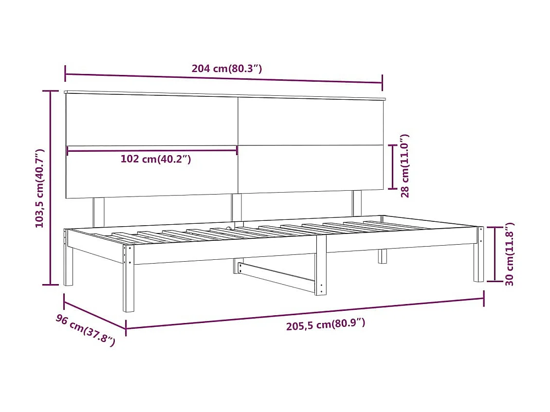 Lit de jour sans matelas 90x200 cm bois de pin massif