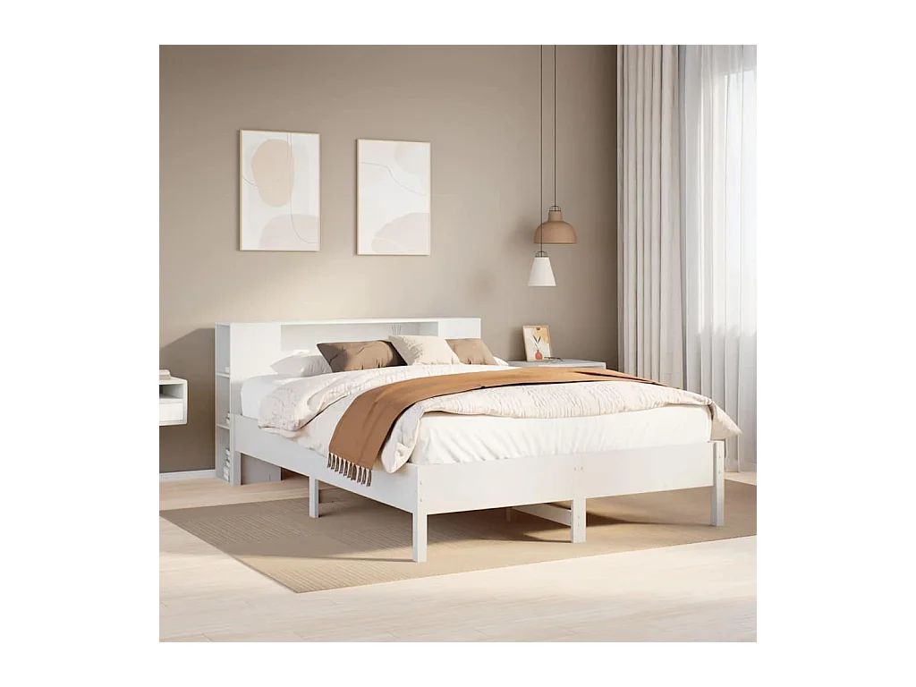 Cama librería blanca sin colchón 160x200 cm madera maciza de pino