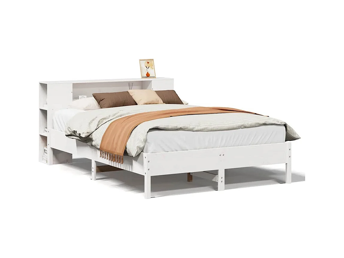 Cama librería blanca sin colchón 160x200 cm madera maciza de pino