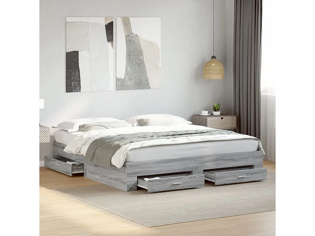 Estructura de cama con cajones sin colchón Sonoma gris 200x200 cm