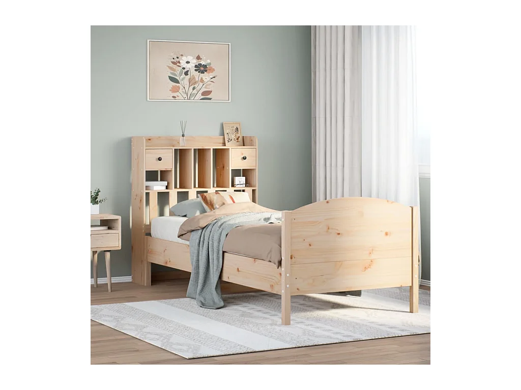 Lit bibliothèque sans matelas 100x200 cm bois massif de pin