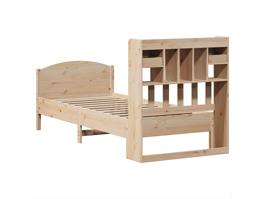 Lit bibliothèque sans matelas 100x200 cm bois massif de pin