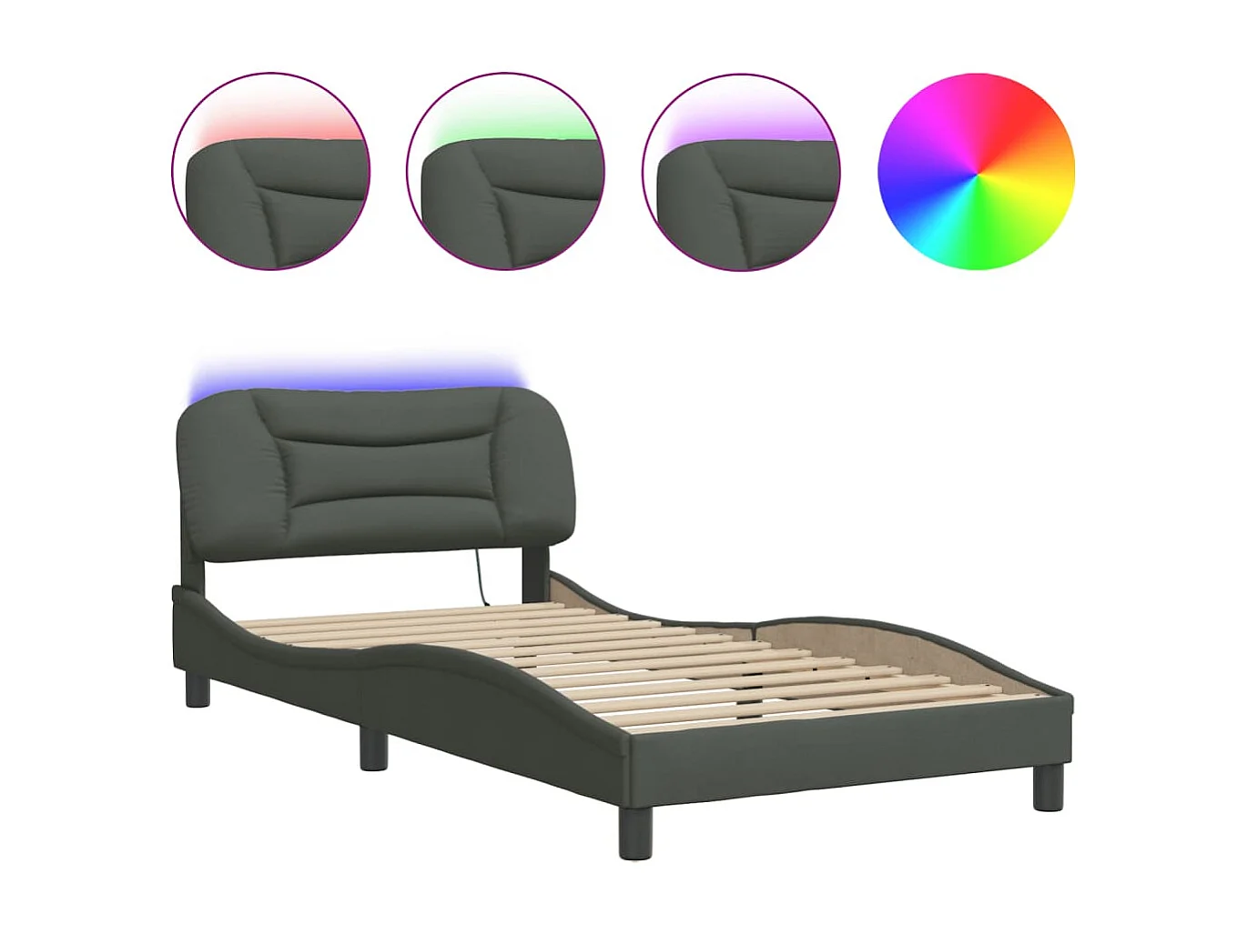 Cadre de lit avec LED sans matelas gris foncé 100x200 cm tissu