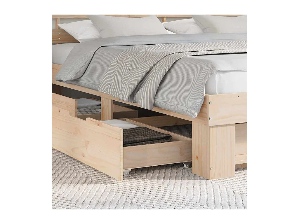 Bettgestell mit Schublade Braun 200 x 200 cm Massivholz Kiefer