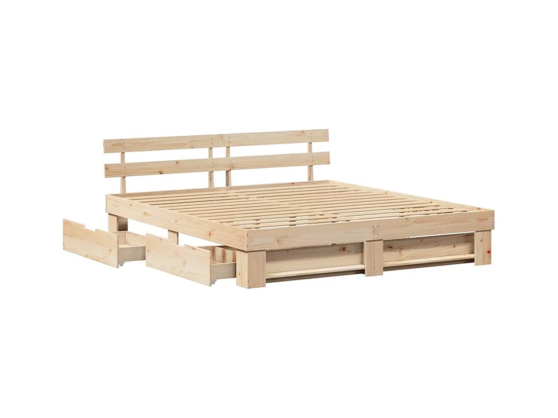 Bettgestell mit Schublade Braun 200 x 200 cm Massivholz Kiefer