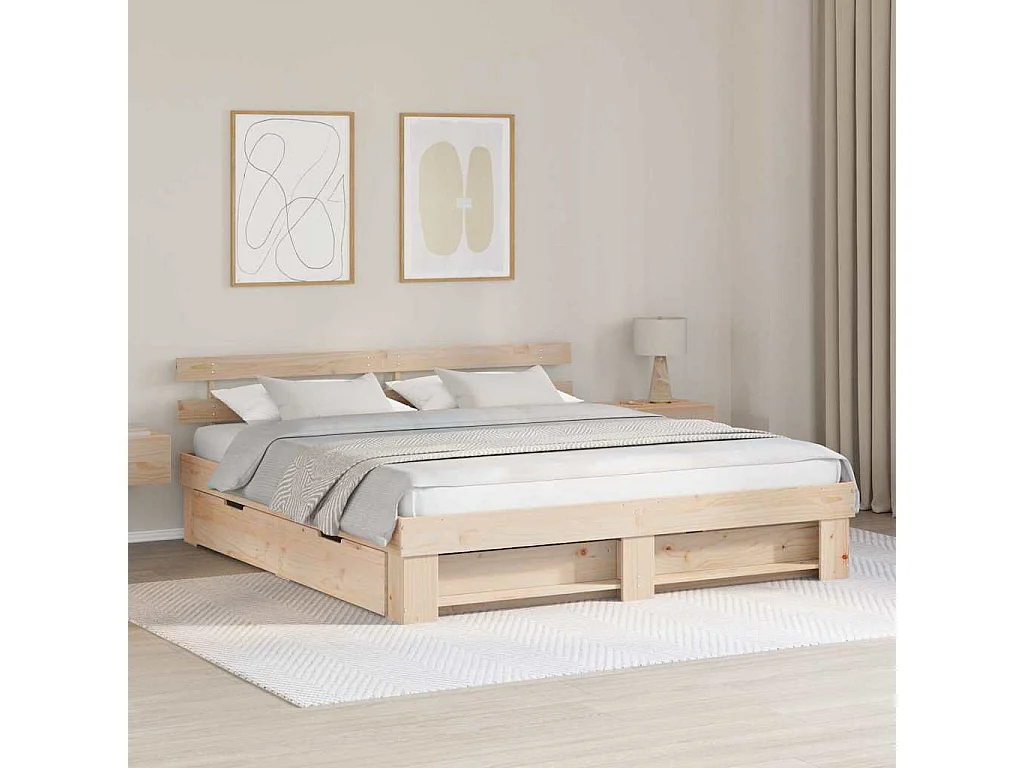 Cadre de lit avec tiroir Marron 200 x 200 cm Bois massif en pin