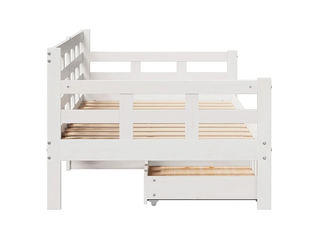Dagbed en lades zonder matras wit 90x190 cm massief hout