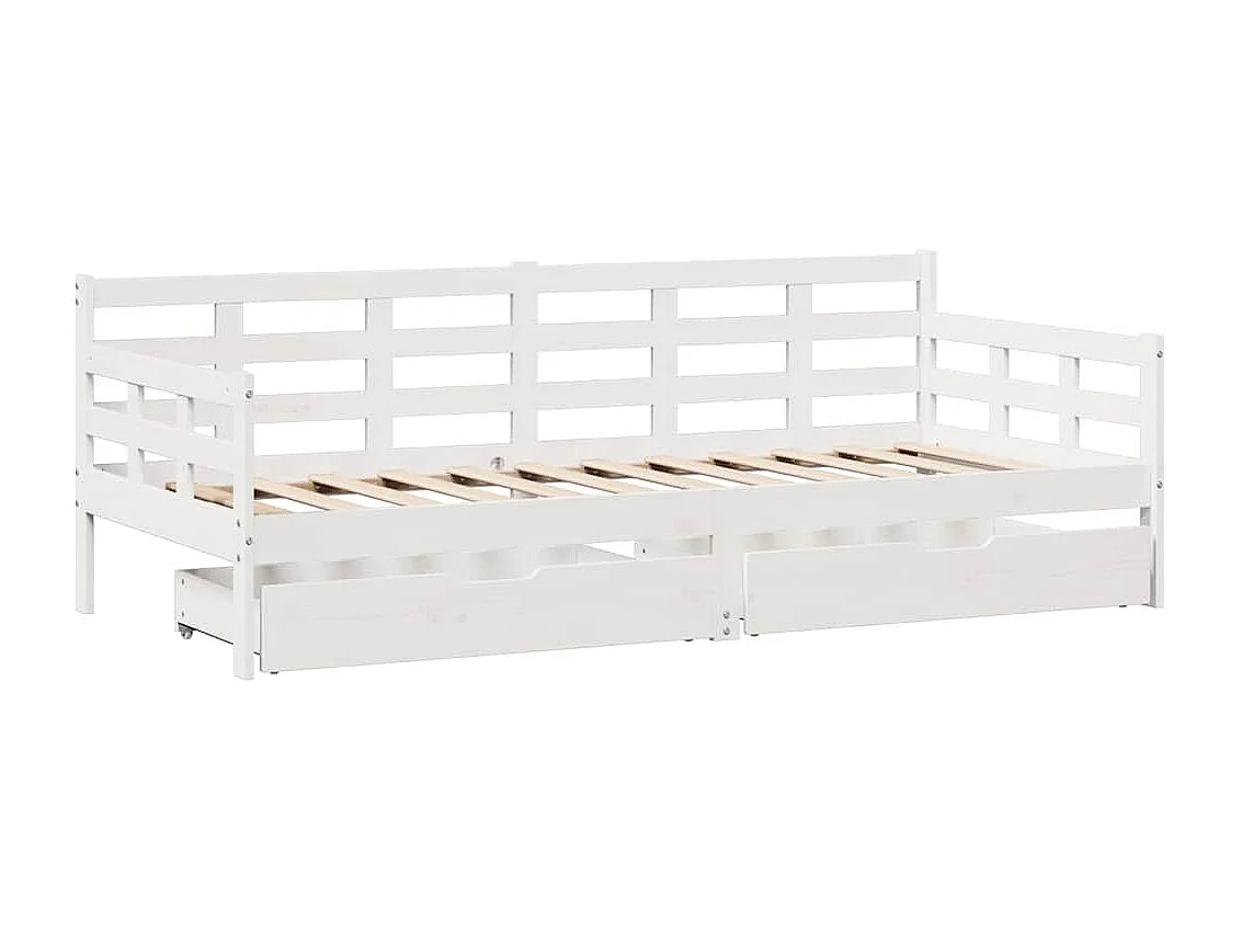 Lit de jour et tiroirs sans matelas blanc 90x190 cm bois massif