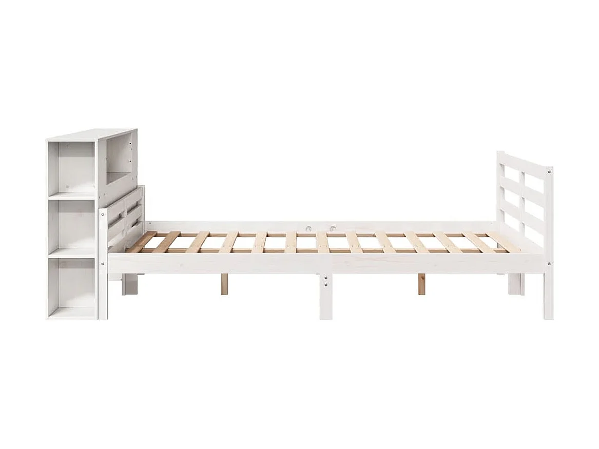 Letto libreria bianco senza materasso 135x190 cm in legno massello di pino