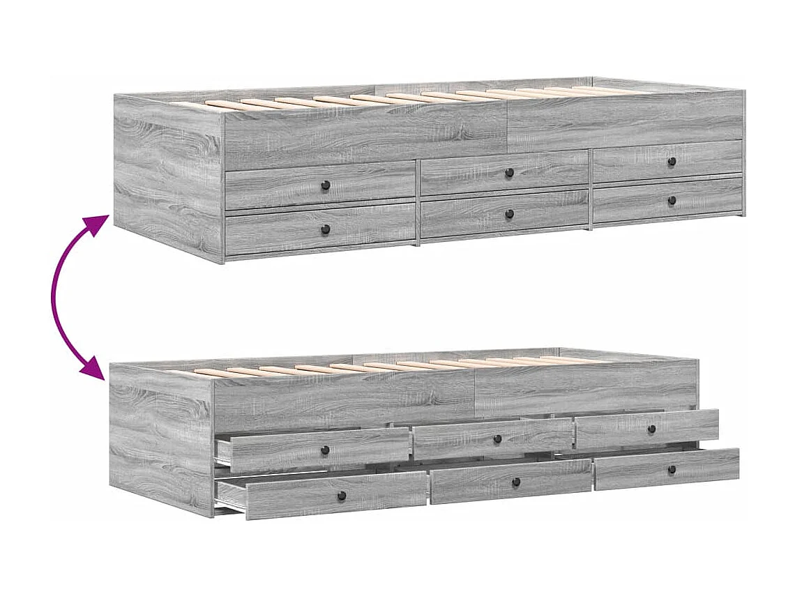 Lit de jour avec tiroirs sans matelas sonoma gris 90x200 cm