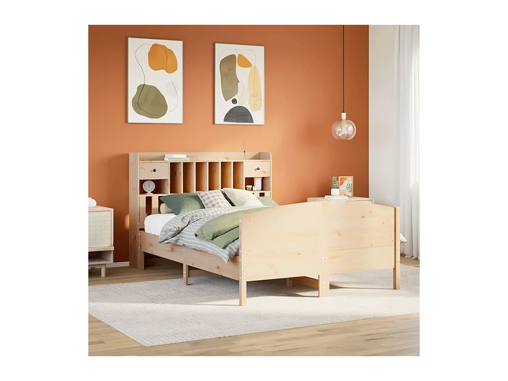 Lit bibliothèque sans matelas 140x200 cm bois massif de pin