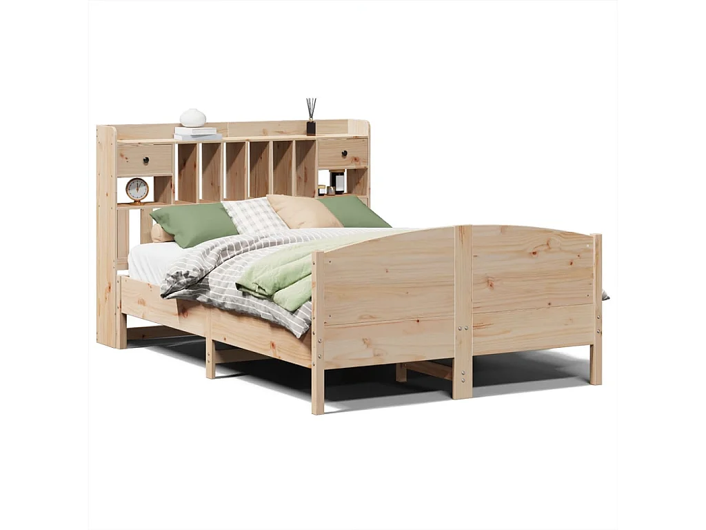 Lit bibliothèque sans matelas 140x200 cm bois massif de pin