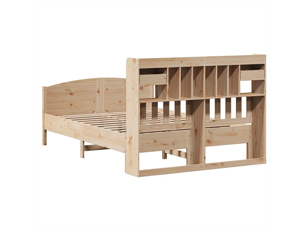 Lit bibliothèque sans matelas 140x200 cm bois massif de pin