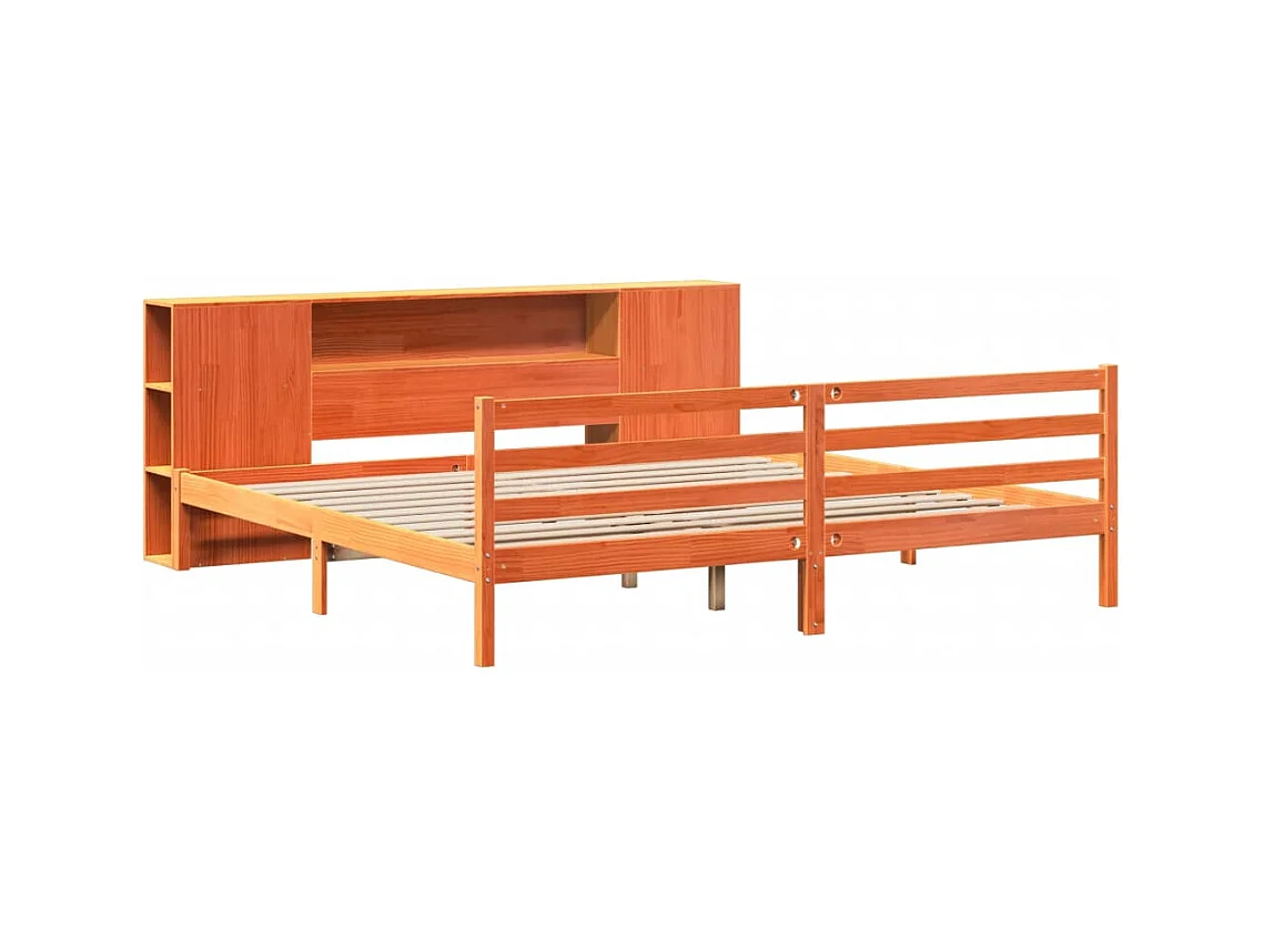 Letto libreria senza materasso, cera marrone, 200x200 cm, pino massiccio