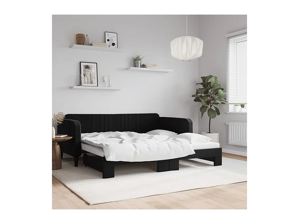Lit de jour avec lit gigogne noir 90x190 cm velours