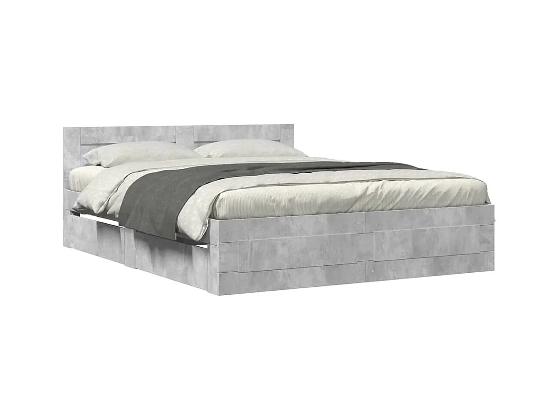 Bedframe en hoofdbord zonder matras betongrijs 160x200 cm