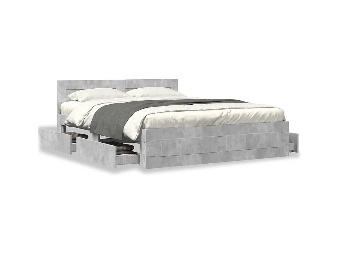Bedframe en hoofdbord zonder matras betongrijs 160x200 cm
