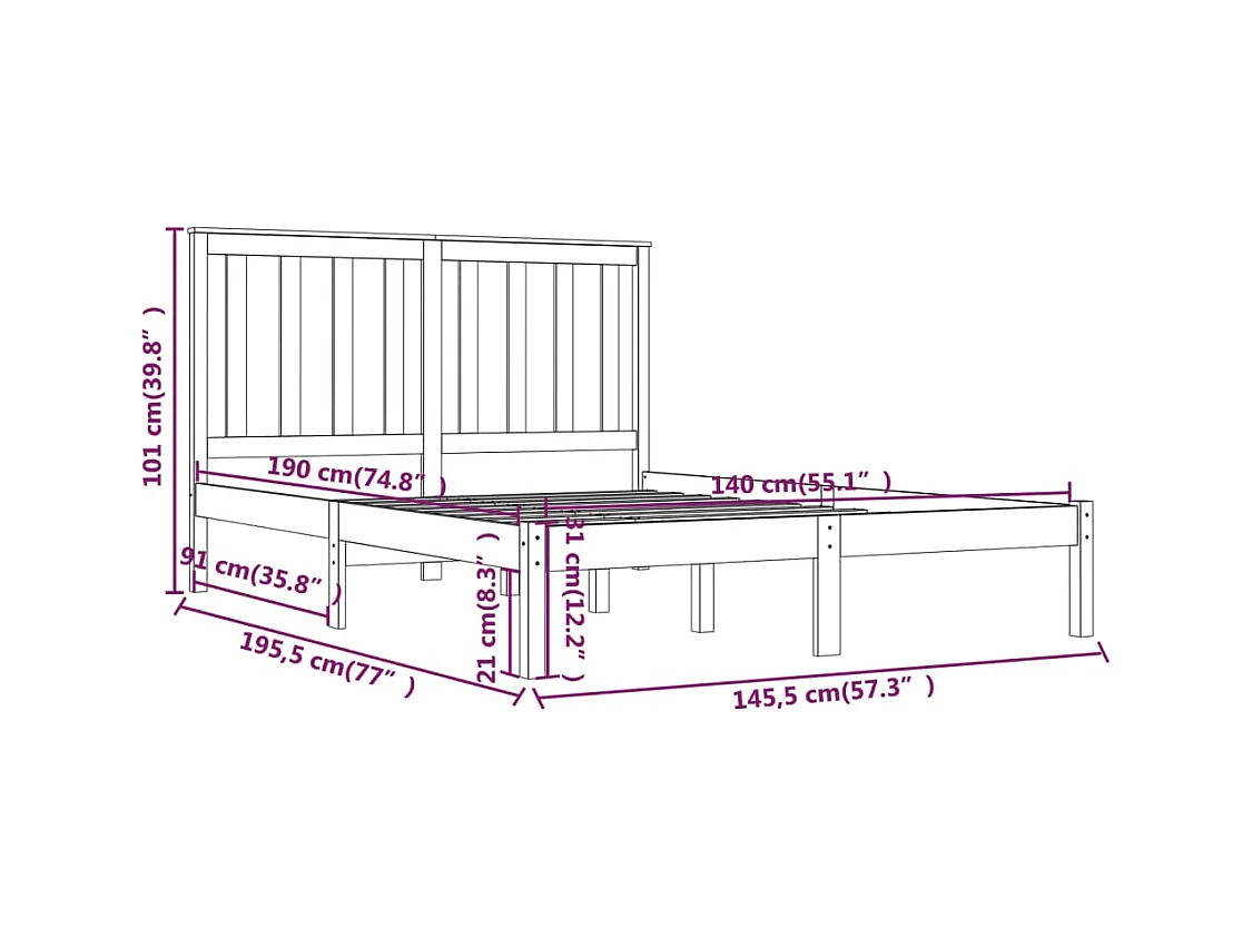 Struttura letto senza materasso in legno massello nero 140x190 cm