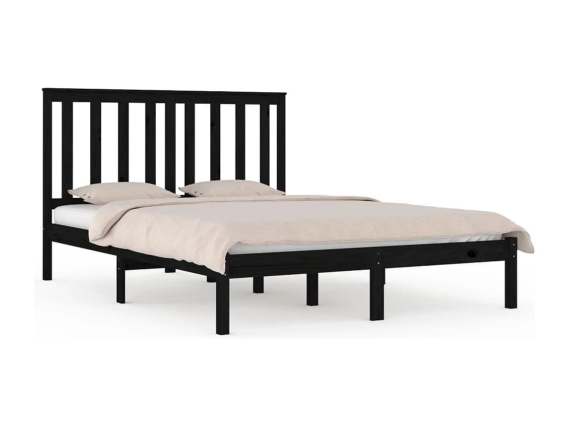 Bedframe zonder matras zwart massief hout 140x190 cm