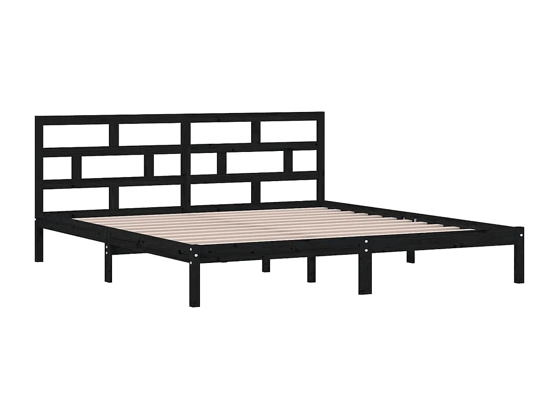 Cadre de lit sans matelas noir bois massif 140x190 cm