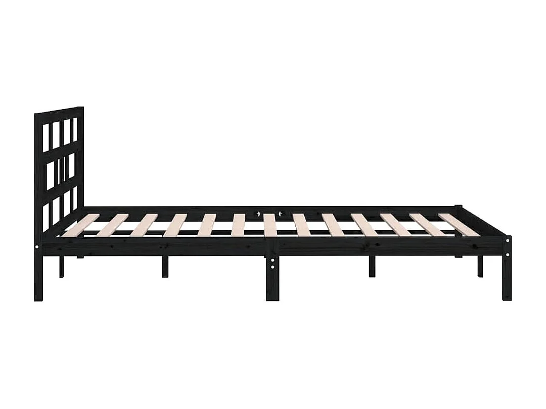 Cadre de lit sans matelas noir bois massif 140x190 cm