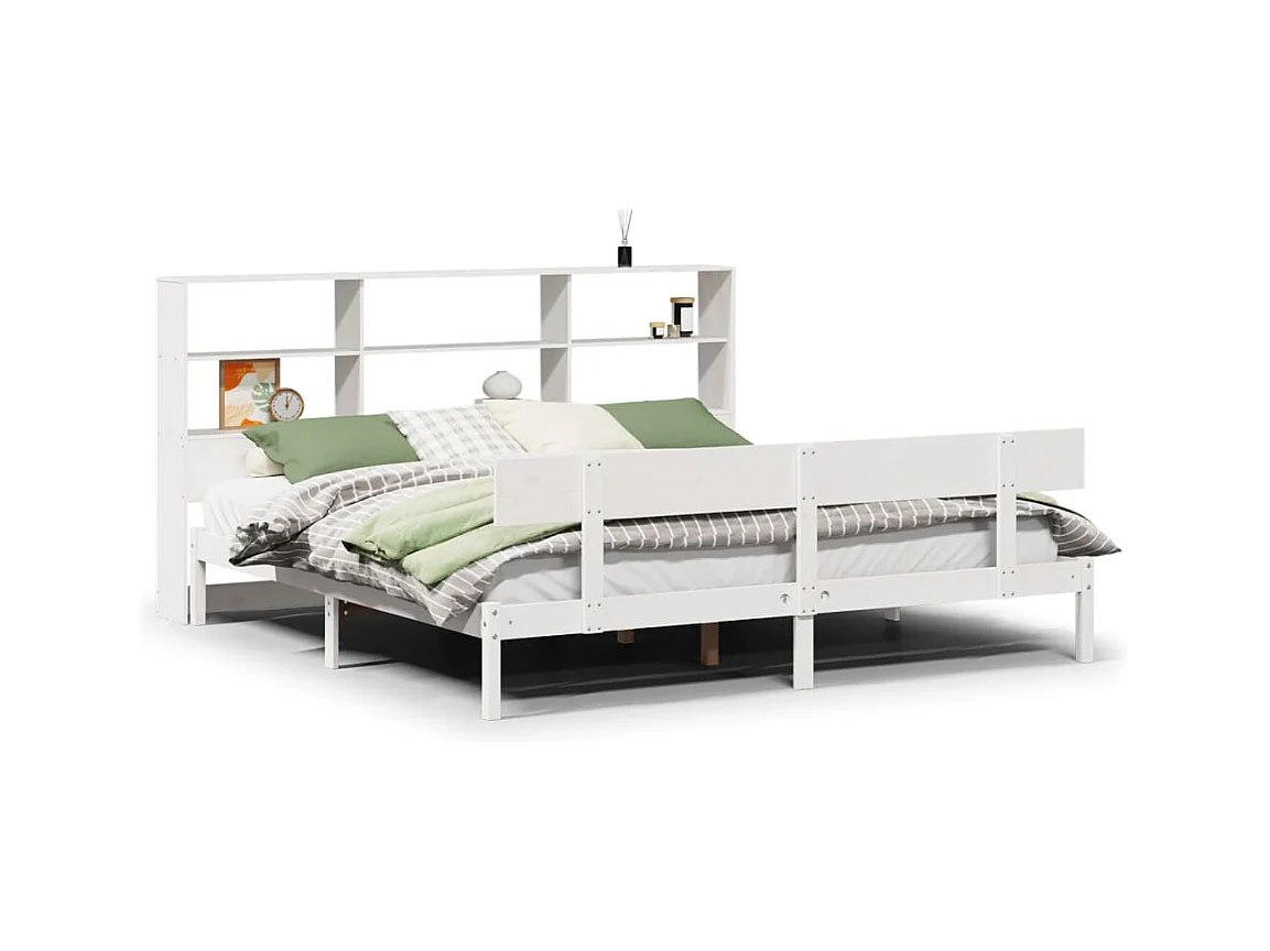 Letto libreria bianco senza materasso 180x200 cm in legno massello di pino