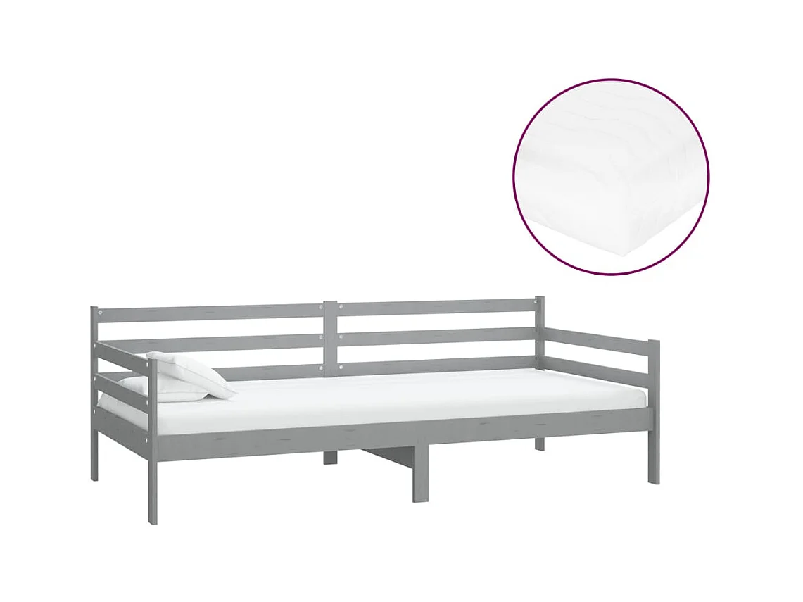 Dagbed met matras 90x200 cm Grijs Massief grenenhout