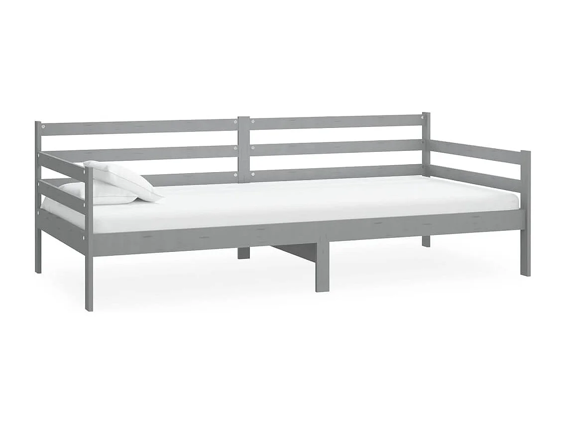 Lit de repos avec matelas 90x200 cm Gris Bois de pin massif