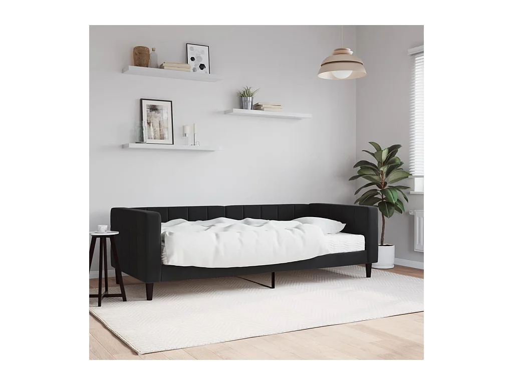 Cama de día con colchón de terciopelo negro 90x200 cm
